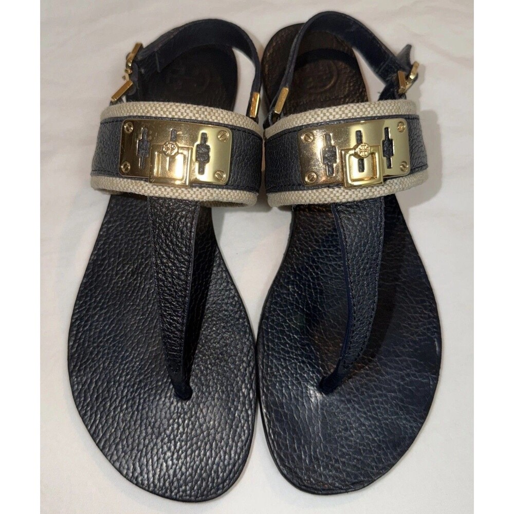 Tory Burch Designer Slingback Sandals Size 9 Black Gold